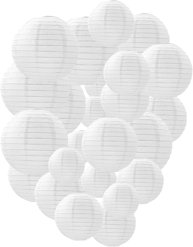 White Paper Lanterns Decorative, Chinese/Japanese Hanging Round Paper Lanterns Decorations for Wedding, Bridal Shower, Engagement, Valentine's Day, Birthday (12 PCS)