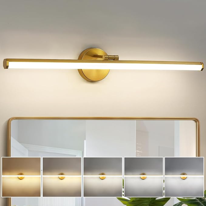 KAISITE Bathroom Lighting Fixture Over Mirror - 30 Inch Gold Vanity Light 24W 5CCT Dimmable Modern LED Vanity Light Fixture Rotatable Bath Vanity Light Bar for Bathroom