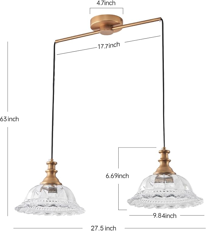 HDDFL Vintage 2 Light Pendant Light Fixtures Modern Glass Hanging Lamps with Adjustable Cord for Kitchen Island Dining Room Living Room Hallway