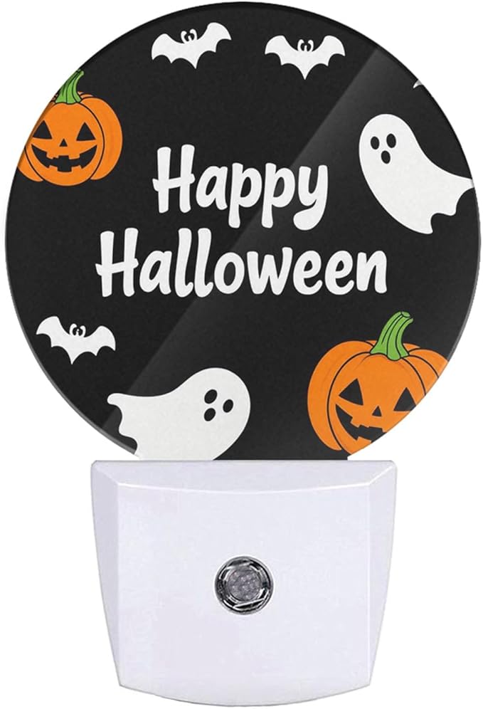 Mugod Happy Halloween Plug-in Nightlights Pumpkins Ghosts and Bats Night Light Plug into Wall with Dusk-to-Dawn Sensor LED Lighting 0.5W Sleep-Friendly