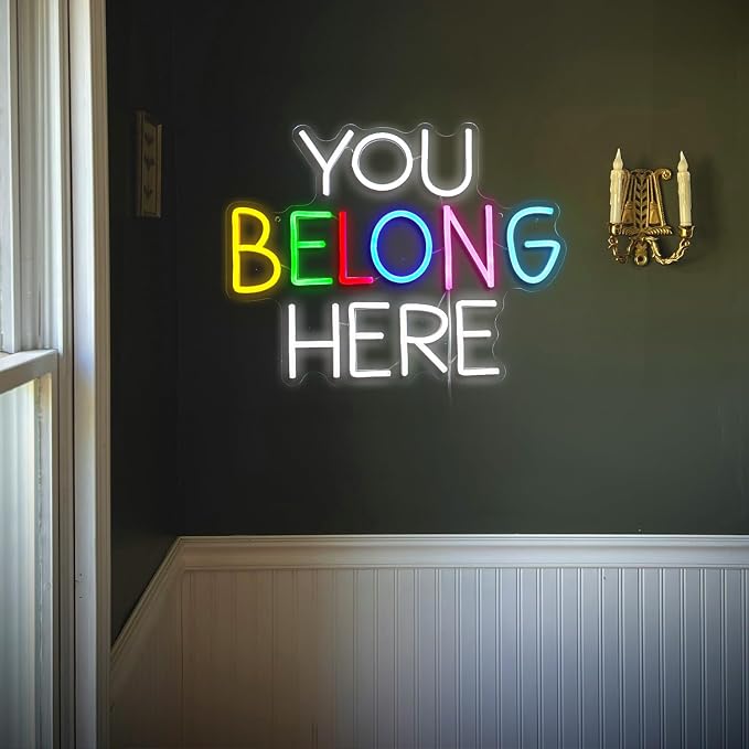 You Belong Here Neon Sign Dimmable Colourful LED Neon Light Sign for Wall Decor USB Powered Letters Neon Light for Bedroom Party Classroom Bar Neon Decor