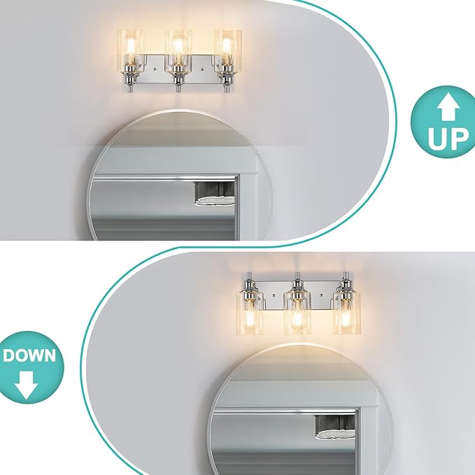 3-Light Bathroom Light Fixtures Modern Chrome Vanity Lights for Bathroom Lighting Fixtures Over Mirror for Cabinet Mirror Bedroom Hallway