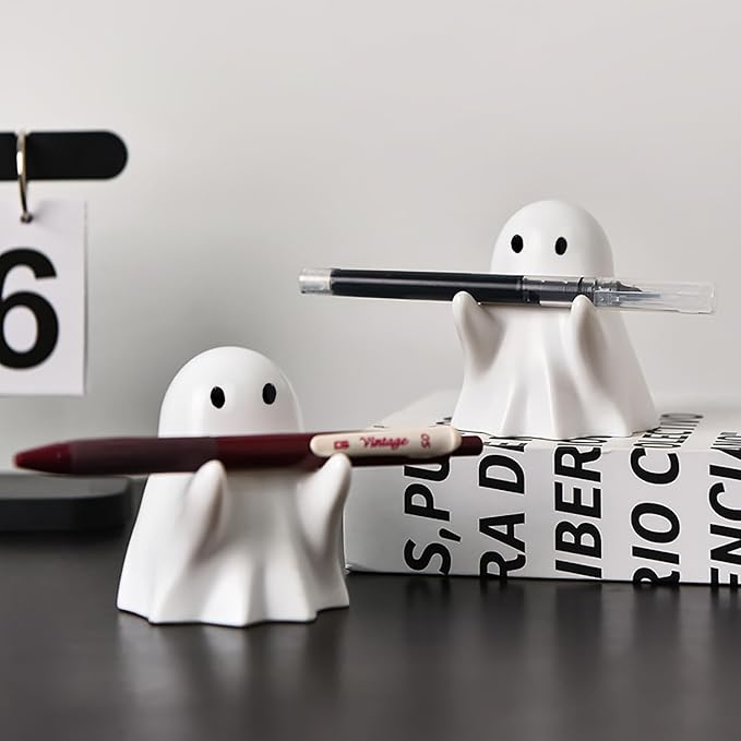 Halloween Finger Ghost Figurine Cute Cartoon Spooky Resin Middle Finger Statue Decor Halloween Ghost Sculpture Tabletop Ornament for Holiday Desk Bookshelf Art Display Supply
