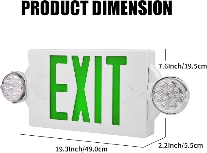 LED Emergency Light & Exit Sign Combo, Green Exit Sign, UL Certified Emergency Exit Light, Adjustable Lamps with Back-up Battery for Business (Green, 6 Pack)
