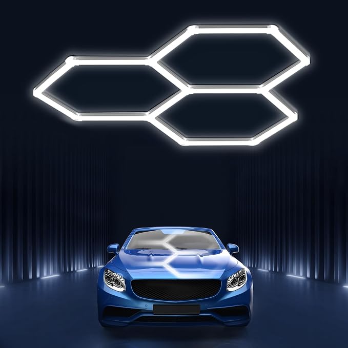 Hexagon led Lights: DIY Ceiling LED Gym Light Hexagon Garage Lights 16660LM | Bigger Size for Basement Warehouse Workshop Barbershop Car Care Wash Room Auto Beauty Shop Exhibition 6500K