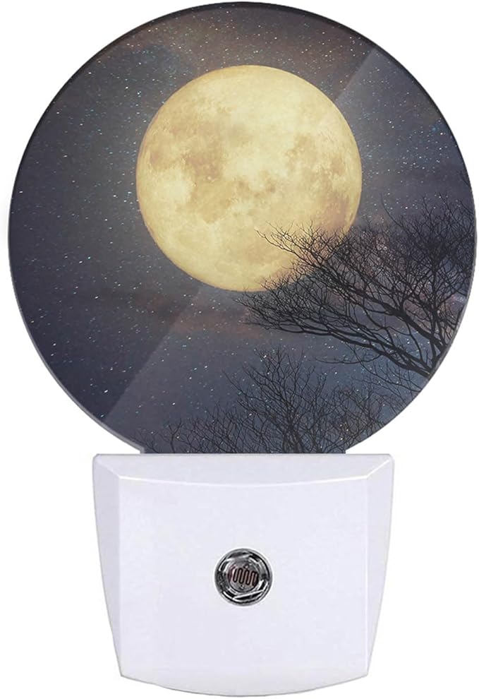 EKOBLA Moon LED Night Light Full Moon Above The Treetops Starry Sky Dusk to Dawn Plug-in Nightlights Auto Sensor for Home Indoor Bathroom Hallway Kitchen