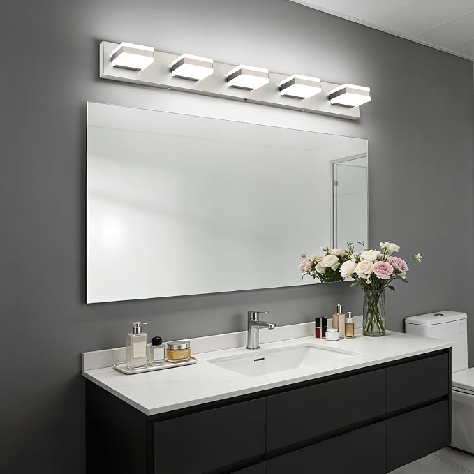 SOLFART Brushed Nickel Vanity Lights for Bathroom, 5 Color Temperature Bathroom Light, Light Fixtures Over Mirror, Modern LED Lighting Adjustable Color 5CCT