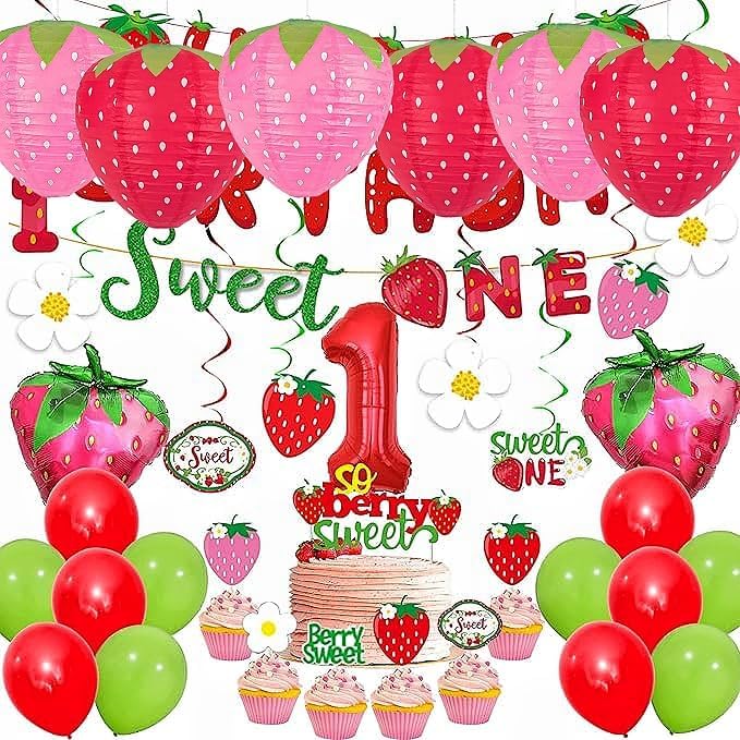 6PCS Strawberry Paper Lanterns, Strawberry Hanging Paper Lantern Decorations Strawberry Decoration Hanging for Room Birthday Party Wedding Garden Decor - 8 Inch, Red&Pink