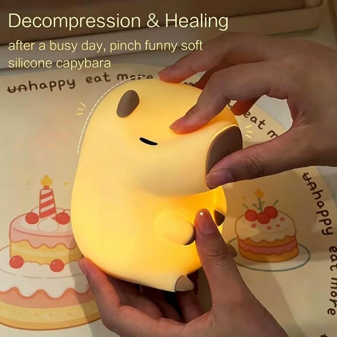 YR YRHH-PET Capybara Birthday Gifts Night Light, Squishy Cute Lamp, Fun Toy | Happy Birthday Hat Decorations, Rechargeable Dimmable Silicone Bedside Lamp, Kids Animal LED Touch Nightlight Capibara Stuff
