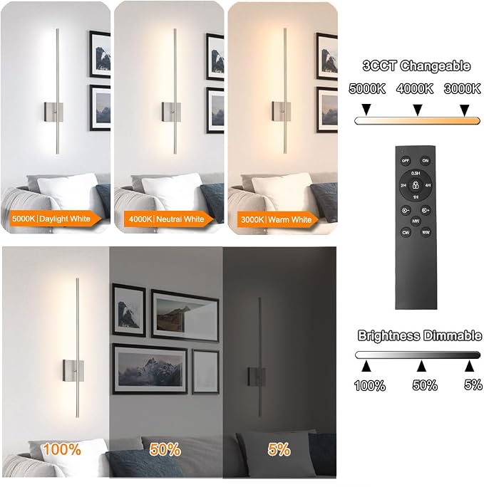 15000mAh Battery Operated Wall Sconce Set of 2, Brush Nickel USB Rechargeable Wall Sconces, Dimmable Cordless Wall Sconces with Remote Control, LED Wireless Wall Light Lighting Time 24-120 hours