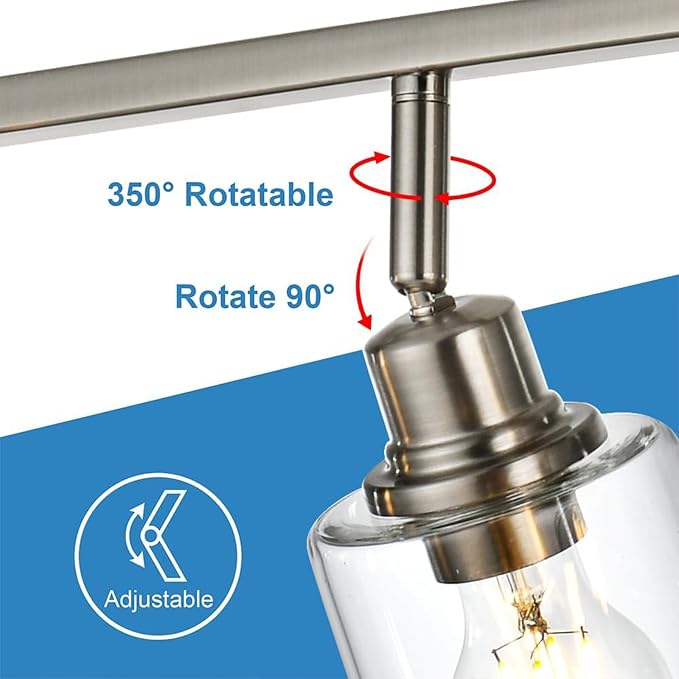 6 Light Track Lighting Fixture Brushed Nickel Track Lighting Kit | Ceiling Wall Mount Rotatable Spotlights with Clear Glass Shades, for Kitchen Island, Bathroom, Hallway, Shop