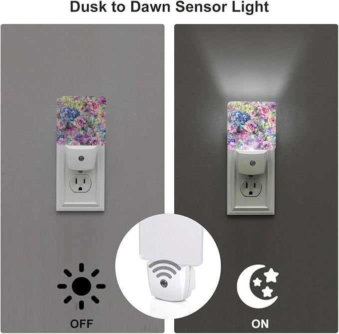 Rose Pink and Blue LED Plug-in Night Lamp 2 Piece Set, Auto Sensor Emergency Romantic Valentine's Nightlights Set of 2 for Bedroom Bathroom Night Stairs Hallway Toilet