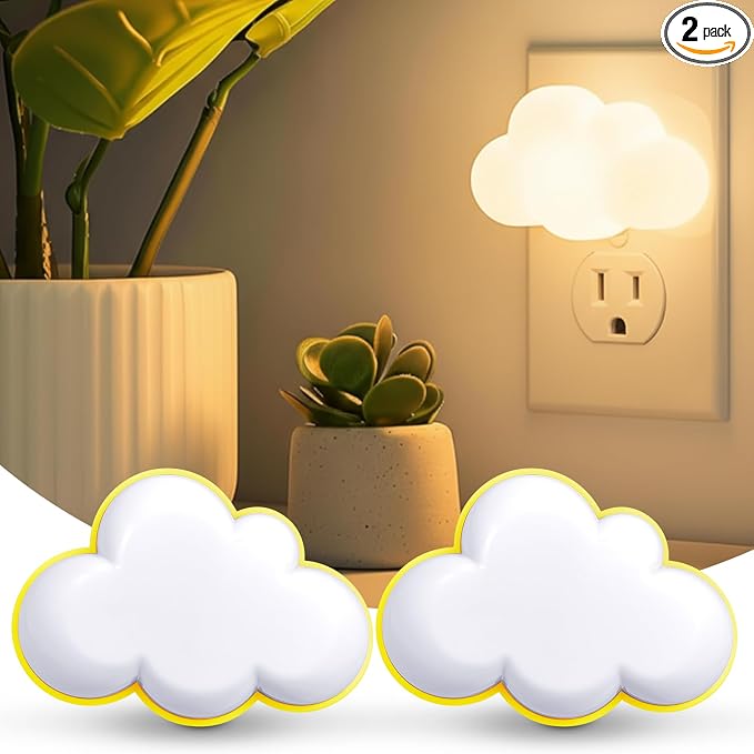 Mudder 2 Pack Night Light Plug into Wall Soft LED Night Light Cute Wall Nursery Lamp Warm Sensor Plug-in Intelligent Nightlight for Bedroom Hallway(Cloud,Yellow)