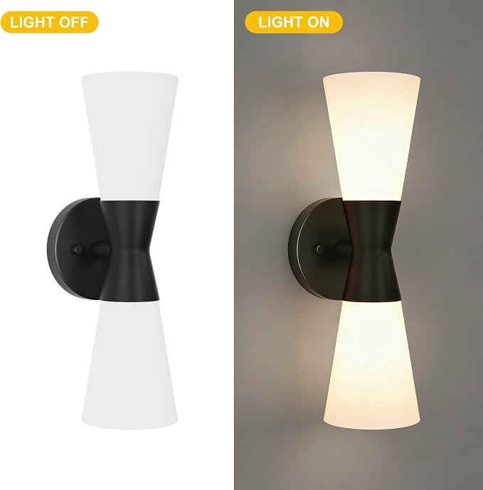 Wall Sconces Set of 2 for Bathroom, Modern Indoor Vanity Light Fixtures 15", Up Down Lighting, Wall Mount Lamp for Living Room Bedroom Hallway Stairway Fireplace Mirror E26 Base 2PC White&Black