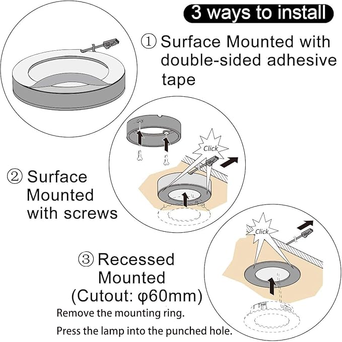 VST Under Cabinet Lighting Plug in with Wired Touch Dimmer Switch,Recessed or Surface Mount Design,Warm White 3000K 12V 2W(12W Total, 60W Equivalent),6 Pack Black Puck Lights Fixtures