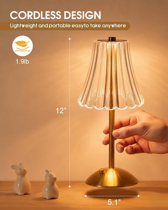 Nusogon 4 Pack Rechargeable Cordless Table Lamp, Touch Control Desk Lamp | 3 Color Dimmable LED Gold Small Lamp for Bedroom Bedside Restaurant Kitchen Home Decor