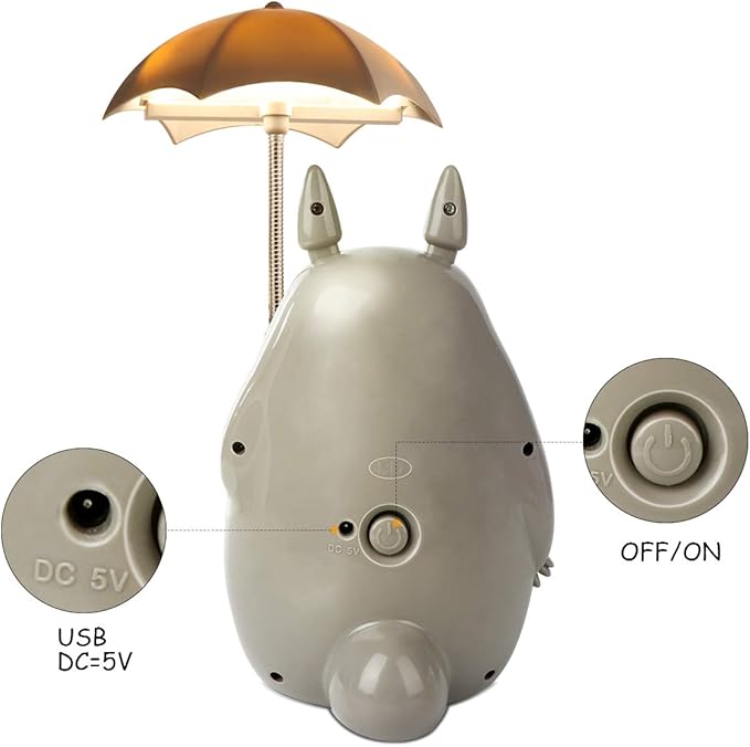 BATVOX Totoro Umbrella LED Night Light Kid's Character Lamp USB Charge (White Belly) Bonus Totoro Tumbler