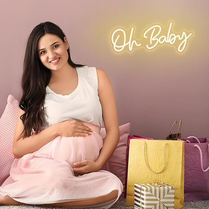 Oh Baby Neon Sign for Backdrop Wall Decor, Boy and Girl Baby Shower Decorations Led Light up Sign Compact 16.5x6.7 inch for Party Decor, Warm White