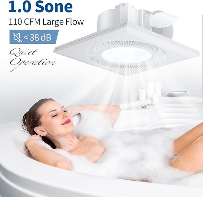 Bathroom Vent Fan with Light, Bathroom Exhaust Fan with LED Light Adjustable, Quiet 1.0 Sones Three Color Temperatures 2700k/4000k/5700k, 110 CFM,Ceiling Mount Ventilation for Home/Bath/Office