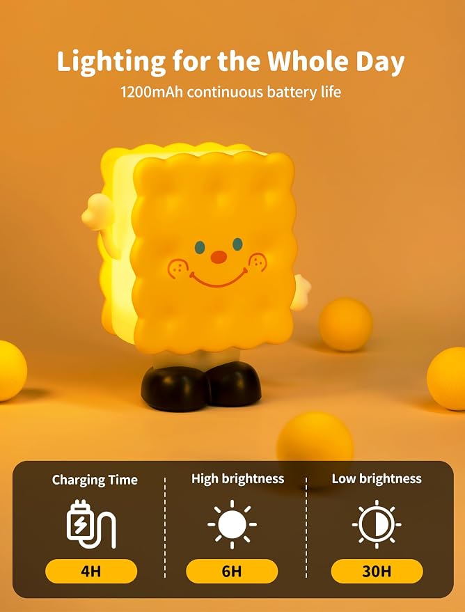 Biscuit Night Light for Kids, Rechargeable Baby Night Lights, Portable Sleep Nightlight, Cute Nursery Lamp, Table Lamps for Bedroom, Office, Birthday Gifts for Baby Teen Adult, Room Decor