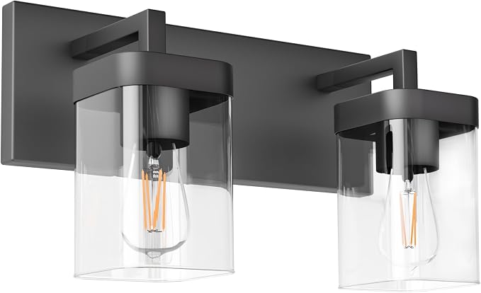 Bathroom Vanity Light, Square Design 2 Lights Morden Bathroom Lighting Fixtures Over Mirror, Black Light Fixtures for Living Room/Bedroom