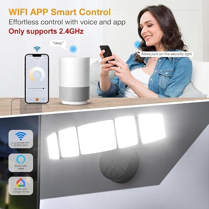 Onforu 120W Smart Flood Light Outdoor, 12000LM LED Security Light APP Control, WiFi Alexa Flood Lights Outside Floodlight with 5 Adjustable Heads, 2700K-6500K Exterior Light Fixture for Yard