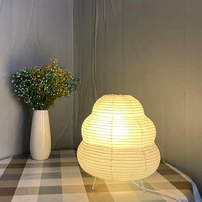 Japanese Rice Paper Lantern Lamp - E14 Base Night Light with Us Plug for Bedroom, Living Room, Kids Room - Cozy Orange Paper Lamp for Home Decor