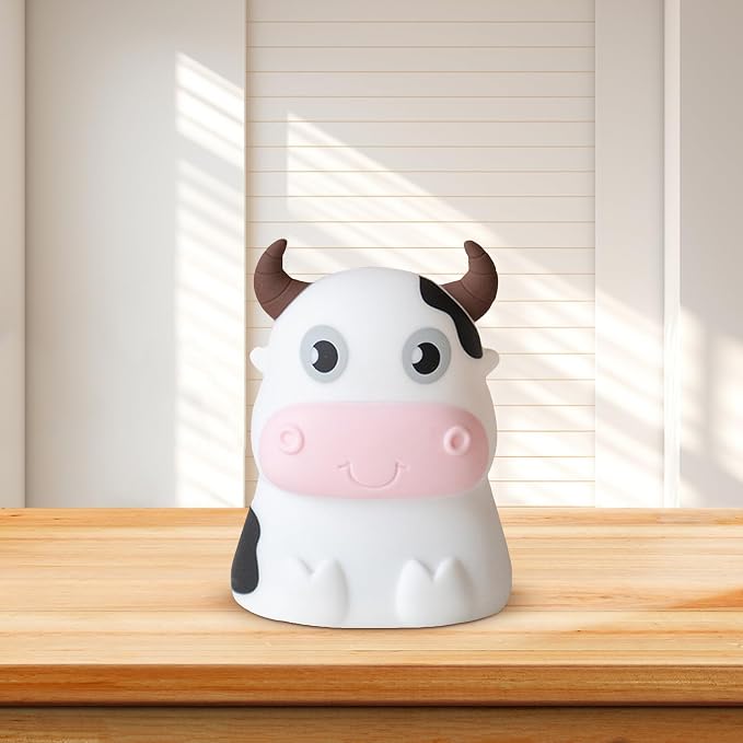 DOITOOL Cow Night Light Silicone Baby Night Lamp Cartoon Nursery Light Tabletop Bedside Lamp for Kids Room Decor Nursery Birthday Gift