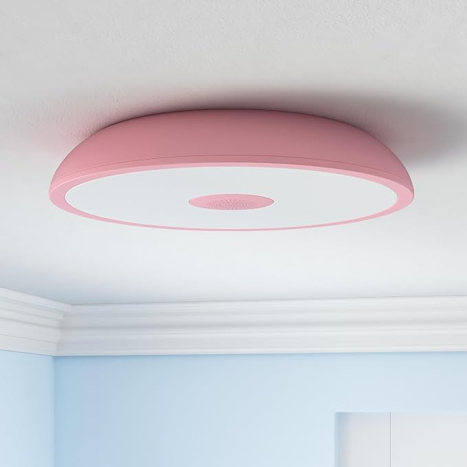 Pink Waterproof LED Flush Mount Ceiling Light Fixture,with Bluetooth Speaker,11 Inch,18 watt,Dimmable Music Lamp,RGB Color Changing Light with Remote Control,for Bathroom,Shower,Bedroom