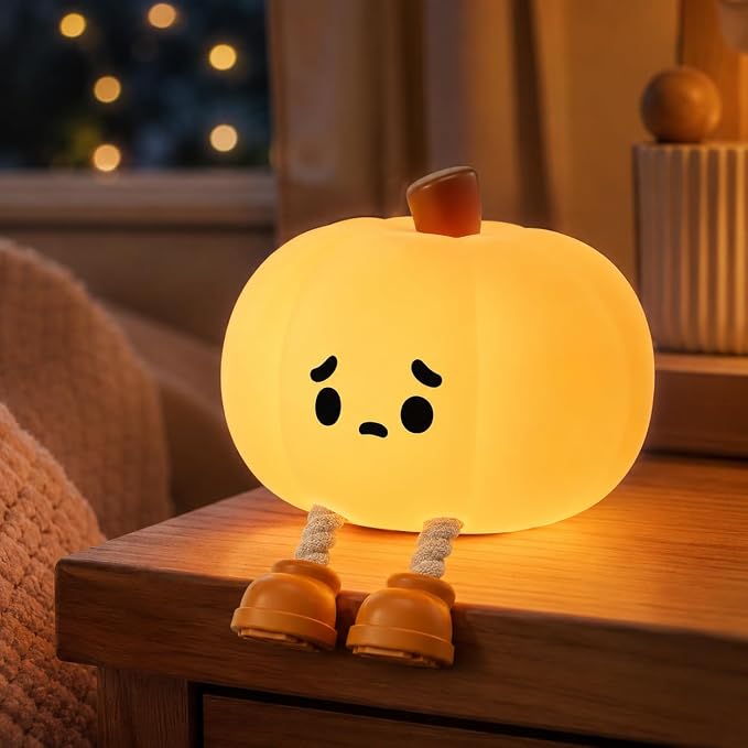 Bitter Pumpkin Night Light, LED Squishy Novelty Animal Night Lamp, Food Grade Silicone 3 Level Dimmable Nursery Nightlight for Desk Decor, Funny Gifts Stuff for Boys Girls Baby, White Elephant Gifts