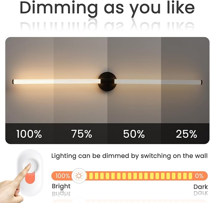 Bathroom Vanity Lights 47" Long LED Vanity Light Bar Black | 360° Bright Bathroom Lights, Dimmable Vanity Light, Hardwired Wall Light 3000K Warm White for Mirror