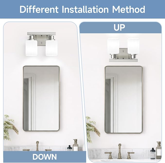2 Light Brushed Nickel Vanity Light,Brushed Nickel Vanity Lights for Bathroom,Bathroom Light Fixtures Over Mirror,Wall Sconces for Living Room,Bedroom,Hallway(E26 Base)