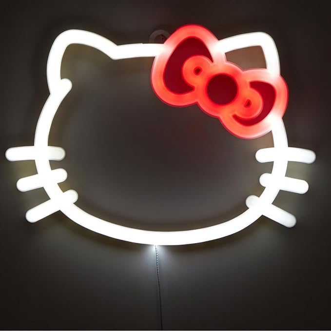 Hello Kitty LED Neon Wall Light,Figural Light-Up Wall Hanging Décor,Battery Operated,Cute Night Light for Kids Bedrooms
