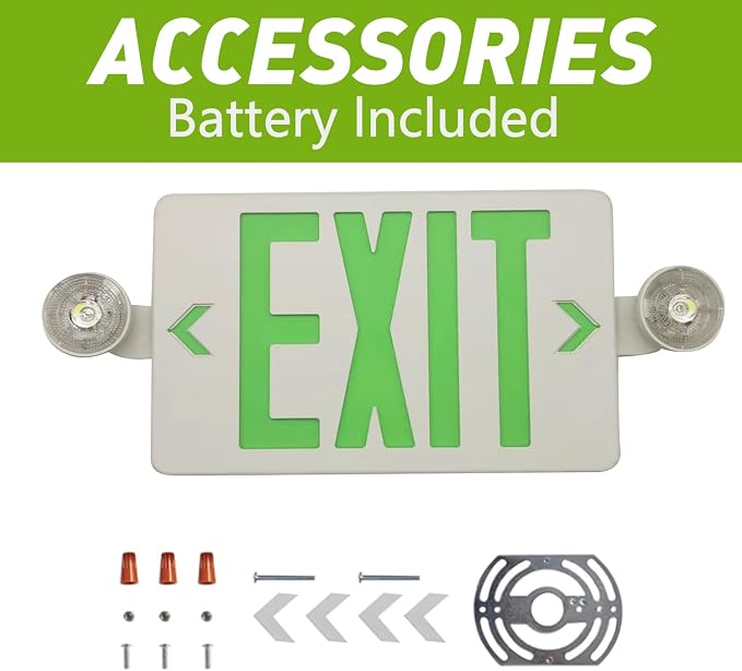 LED Exit Sign with Emergency Lights Dual LED Exit Light,Battery Backup | Two Bright LED Adjustable Heads Emergency Exit Lights, Hardwired Dual LED Combo Exit Lamp. ABS Fire Resistance UL Green