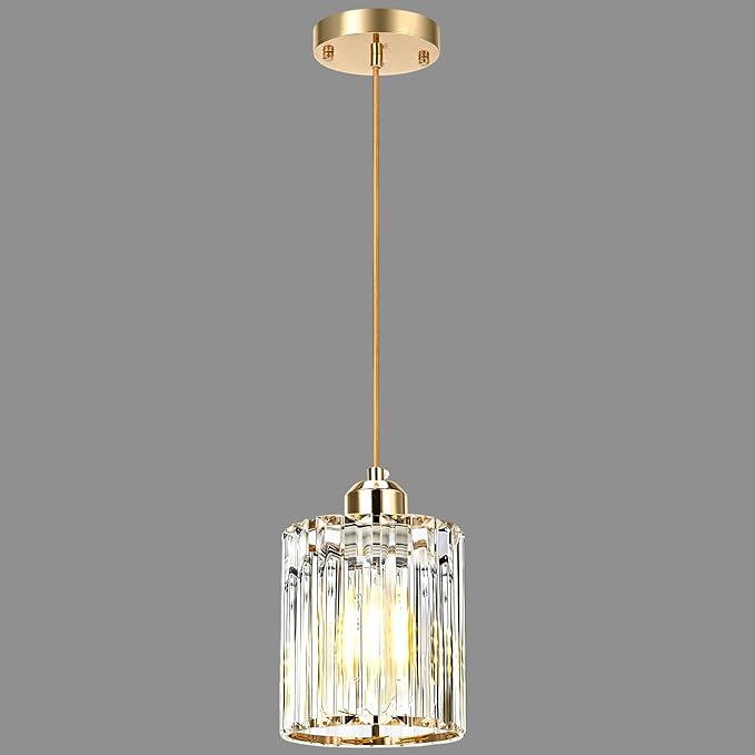 1 Pack Pendant Lights Kitchen Island, Elegant Modern Island Lights for Kitchen with Crystal Glass – Luxury Kitchen Hanging Light for Kitchen Island, Dining Table, Entryway, Restaurant