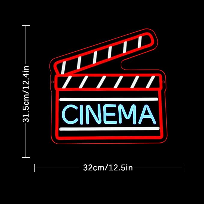 Cinema Neon Sign for Wall Decor Clapperboard Neon Light Film LED Sign Movie Neon Light Sign for Bar Home Movie Theater Film Room Wall Decor