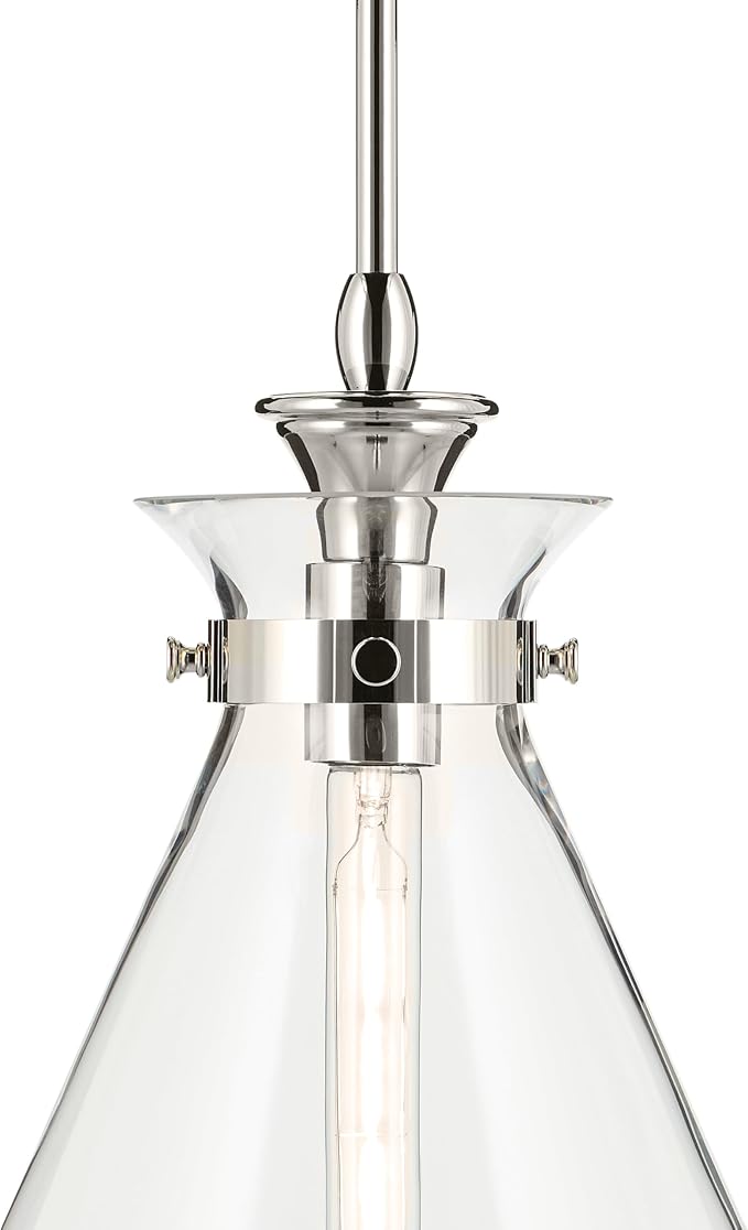 Kichler Laria Pendant Light, Clear Glass, Polished Nickel | Sloped ceiling compatible pendant light for kitchen islands and dining rooms (19.75" x 16"), 52775PNCLR