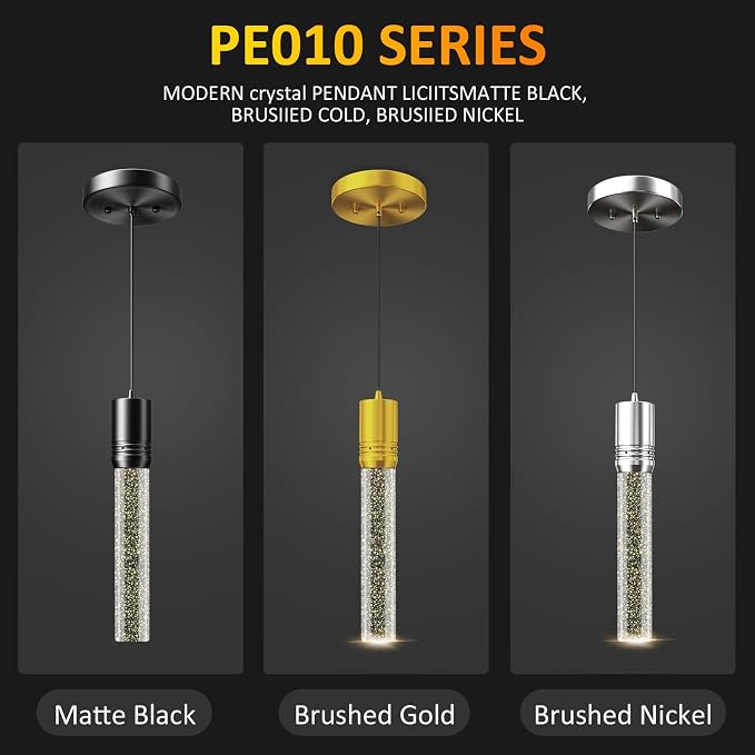 Black Pendant Lights Kitchen Island, Crystal Bubble Pendant Lights, Adjustable Modern Pendant Light Fixtures for Dining Living Room Bedroom 3 Pack