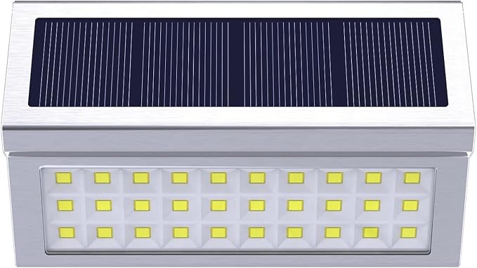 ROSHWEY Solar Lights Outdoor, 10 Pack 30 LED Fence Lights Waterproof Solar Powered Deck Post Lamps Stainless Steel Outside Step Lighting for Backyard Yard Walkway Stairs, Cool White Light
