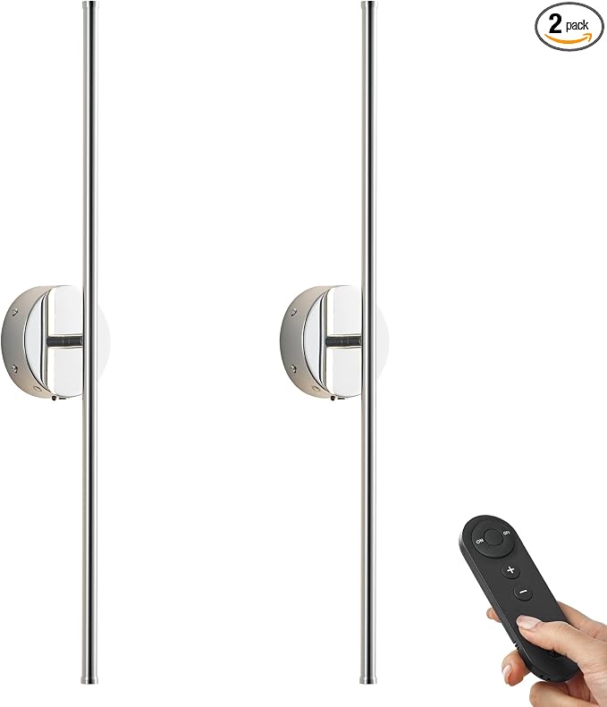 KARTOOSH Battery Operated Wall Sconces Set of Two Wireless Wall Lights | Rechargeable Wall Sconce with Remote 350°Rotate Dimmable 3000K LED Wall Lamp for Living Room, Bedroom