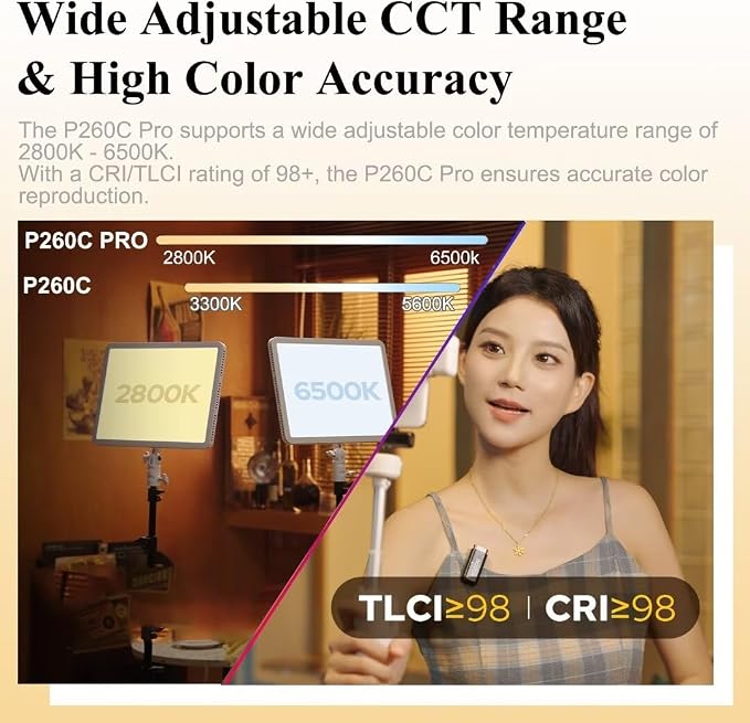 Godox P260C Pro LED Video Panel Light 45W Bi-Color 2800K- 6500K with NFC Automatic Pairing and APP Control