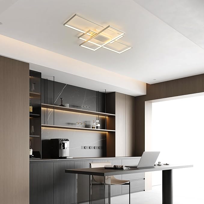 GEADI 35.4" Modern LED Flush Mount Ceiling Light, White | 50W Rectangle Ceiling Light Fixture with Remote Control, 3000K-6500K Adjustable for Kitchen, Bedroom & Living Room