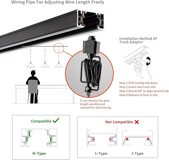 mirrea H-Type Matte Black Track Lighting Pendant with E26 Socket, Black mini Cone Shade, Adjustable Hanging Fixture for Kitchen, Dining, Bar Lighting 1 Pack