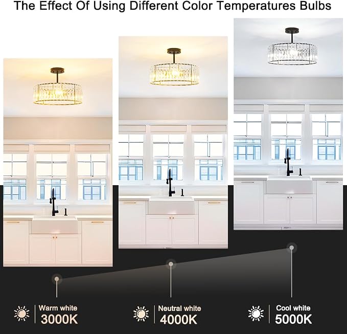 Modern Crystal Ceiling Light Fixture, Semi Flush Mount Ceiling Light, Matte Black Hallway Lighting Fixtures Chandelier, Crystal Chandelier for Kitchen Bedroom Dining Room Closet, 5-Light, 16 Inch