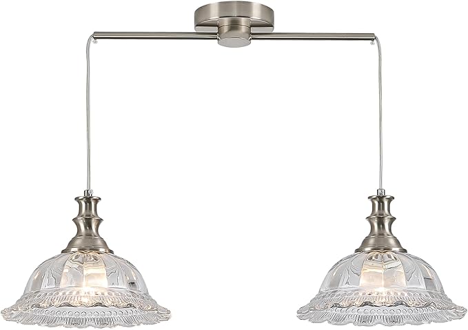 HDDFL 2 Light Pendant Light Fixtures Modern Glass Hanging Lights with Adjustable Cord for Kitchen Island Dining Room Living Room Hallway Brushed Nickel Metal
