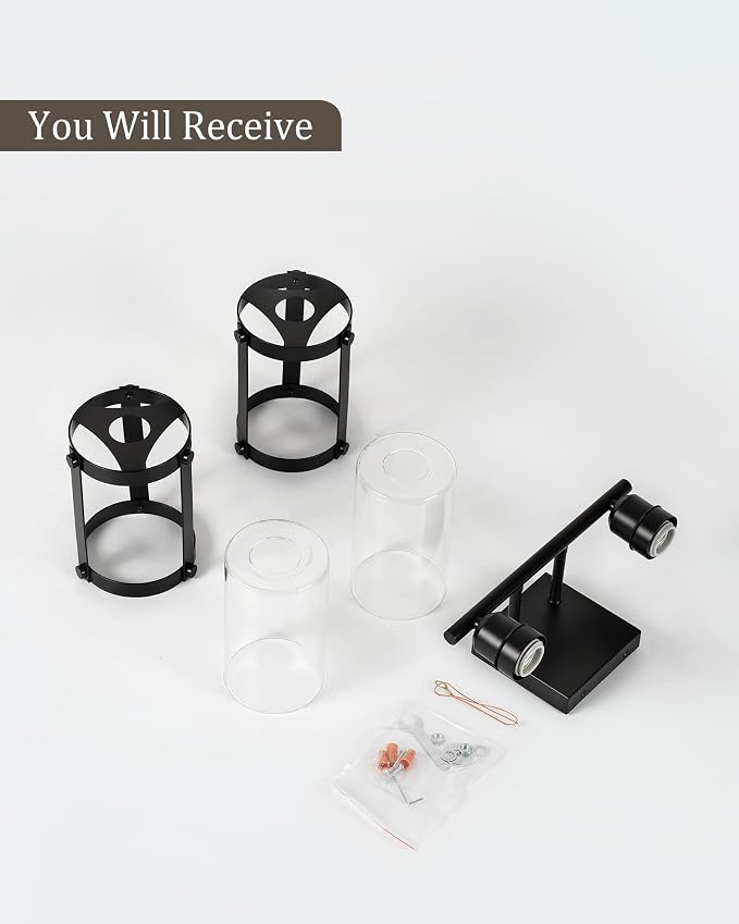 2-Light Black Bathroom Light Fixtures, 13.8 Inch Modern Bathroom Vanity Lighting Fixtures Over Mirror with Clear Glass and Metal Cage Wall Sconce Lights for Bath, E26, OS-3014BK-2W