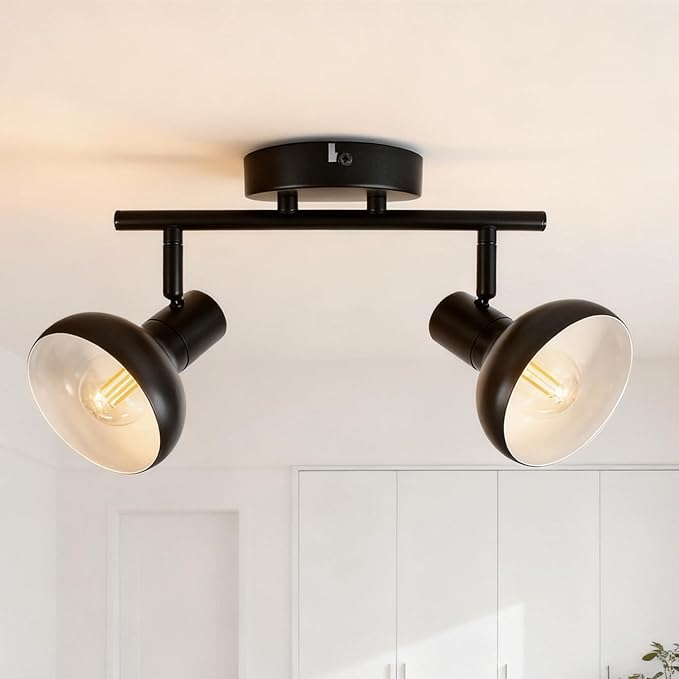 HiBay 2-Light Track Lighting, Modern Directional Ceiling Light Fixture Black, Ceiling Track Spotlight Indoor for Bedroom Kitchen Living Room, E12 Base (Bulbs Not Included)