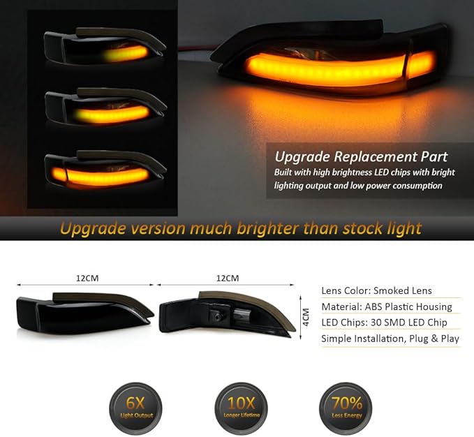 D-Lumina Sequential LED Side Mirror Turn Signal Lights Smoked Lens for Toyo-ta Corolla Camry Avalon Prius C Auris Yaris Verso Vios Scion iM, Dynamic Indicator Strip Blinker Mirror Marker Light