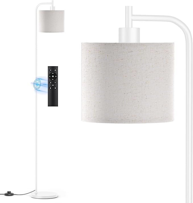 Floor Lamp for Living Room, Tall Standing Lamp with Linen Shade | Dimmable with Remote Control, 3 Color Temperatures, 9W LED Bulb Included, Ideal for Bedroom, Office and Reading Corner