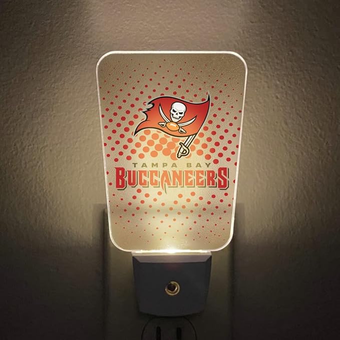 Party Animal NFL Team LED Night Light, with Auto Sensor and 3 Light Settings, Slim 5-Inch Design fits Standard Outlets, Tampa Bay Bucaneers